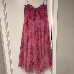 ML Monique Lhullier Pink Floral Ankle Length Dress